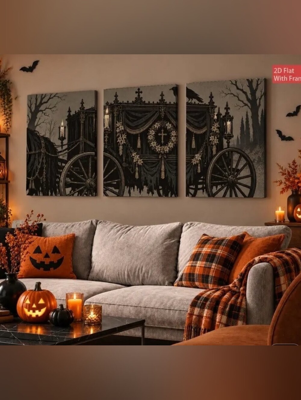 Gray and Black Gothic Funeral Carriage Wall Art - Set Of 3